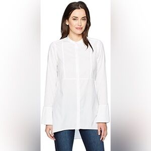 NWT Foxcroft White Non-Iron Stretch Poplin Button Front Shirt